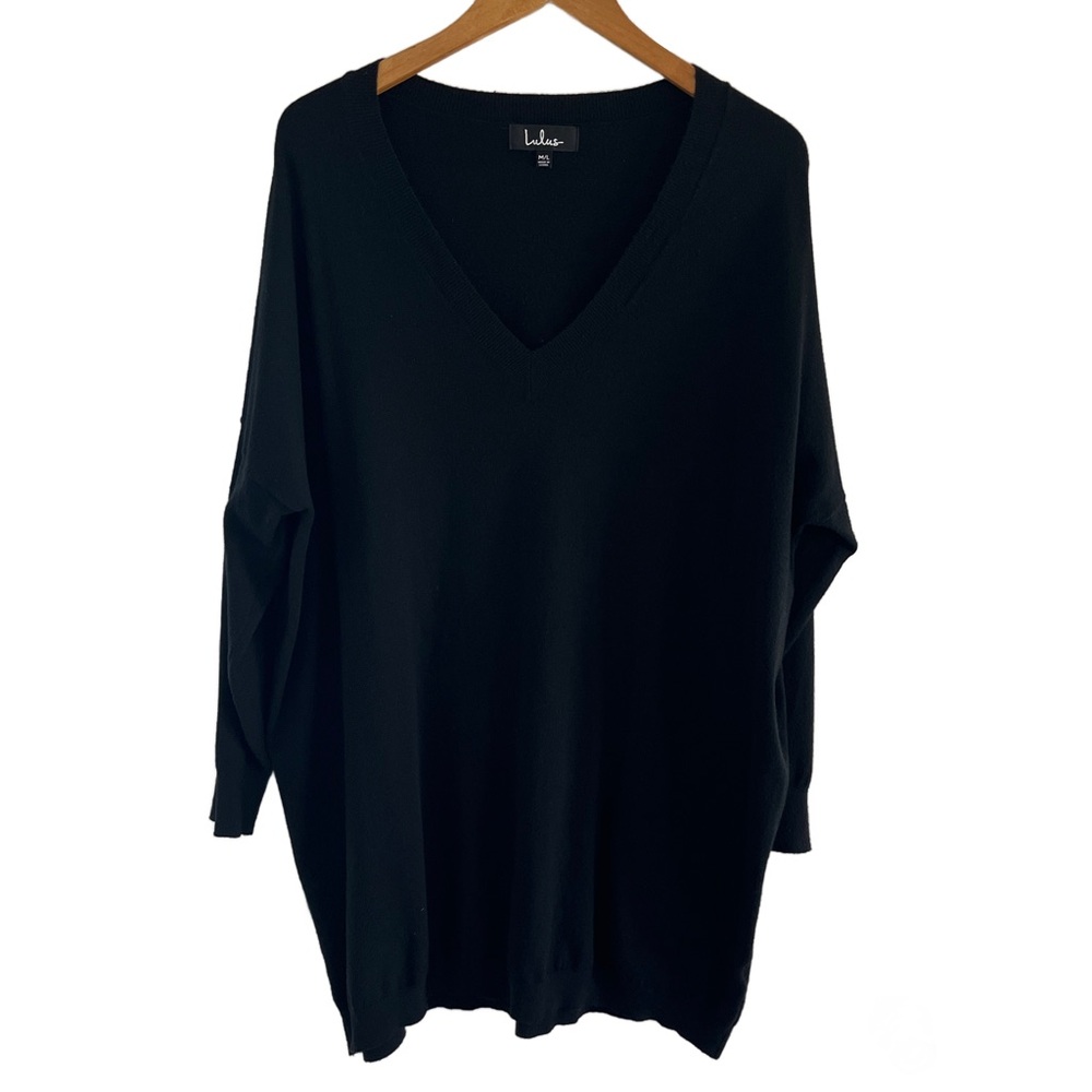 Lulu's Classic Black Knit Sweater Dress Size M/L - Picture 2 of 10